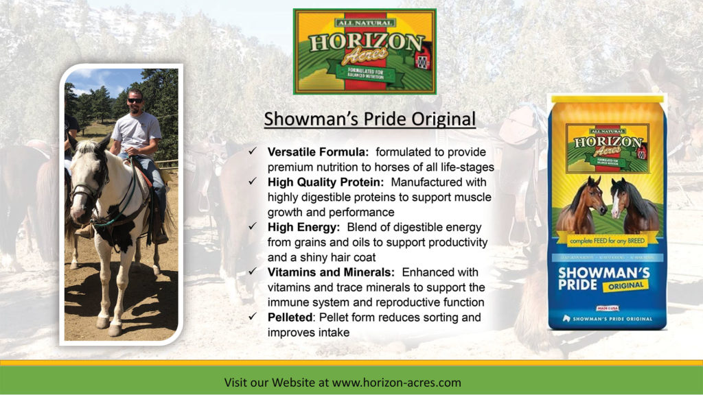 Showman’s Pride Original is a versatile horse feed formulated to provide premium nutrition to horses in all stages of life.