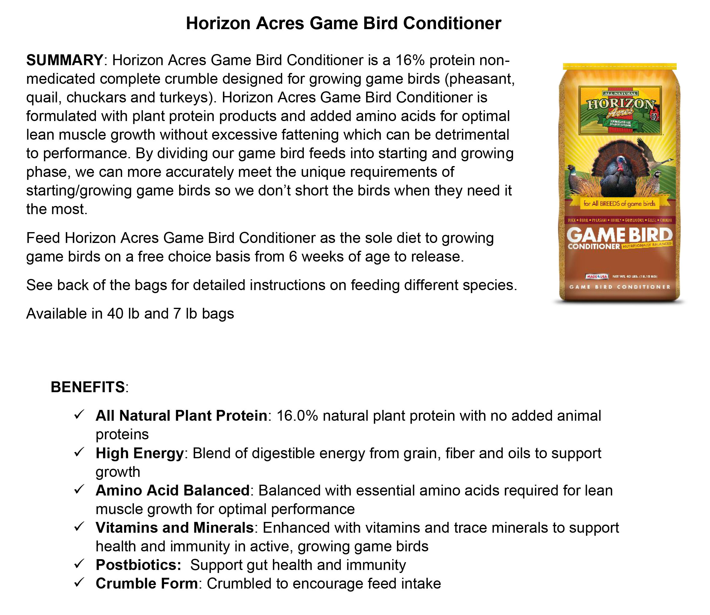 Horizon Acres Game Bird Conditioner
