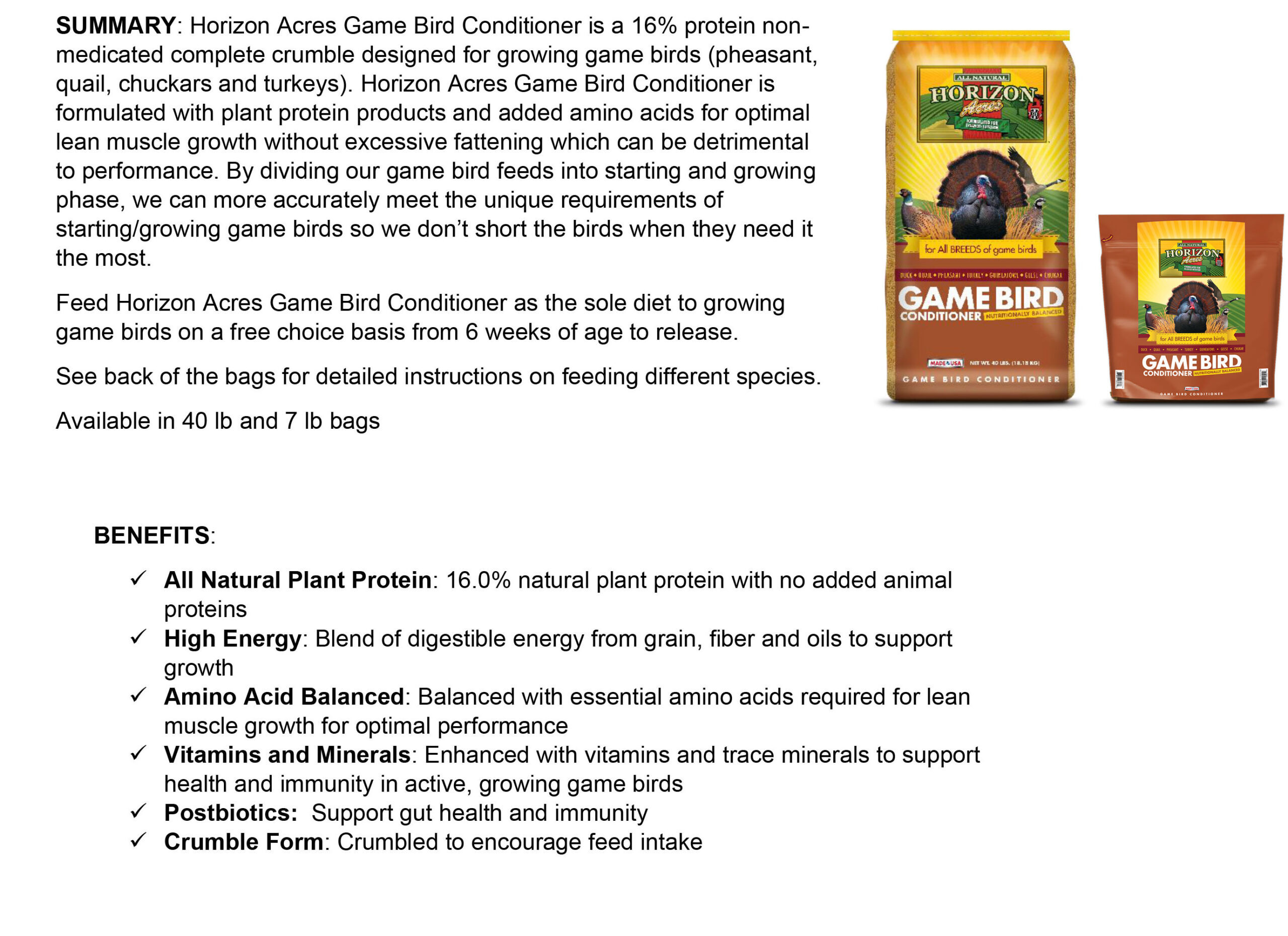Horizon Acres Game Bird Conditioner