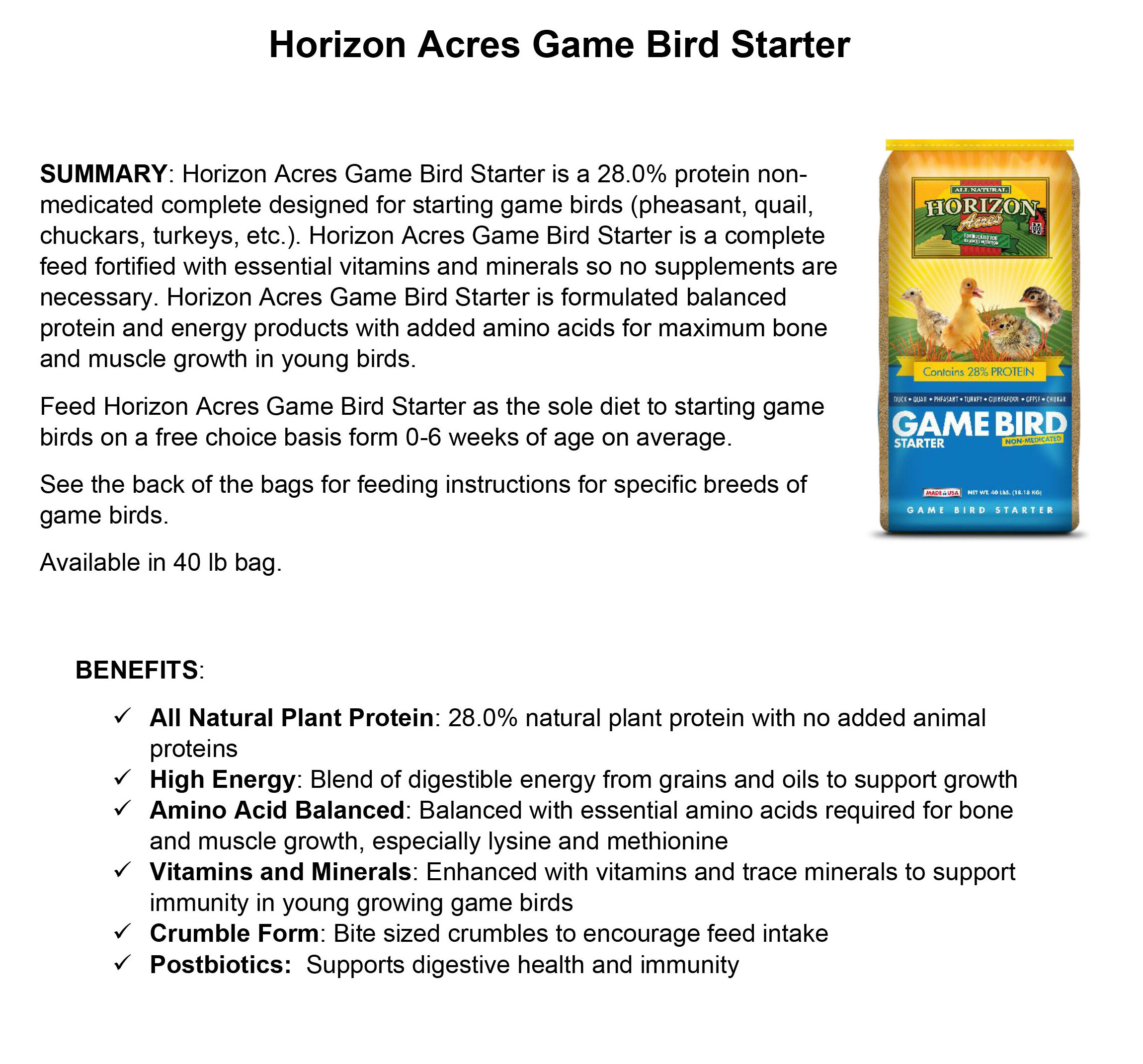 Horizon Acres Game Bird Starter