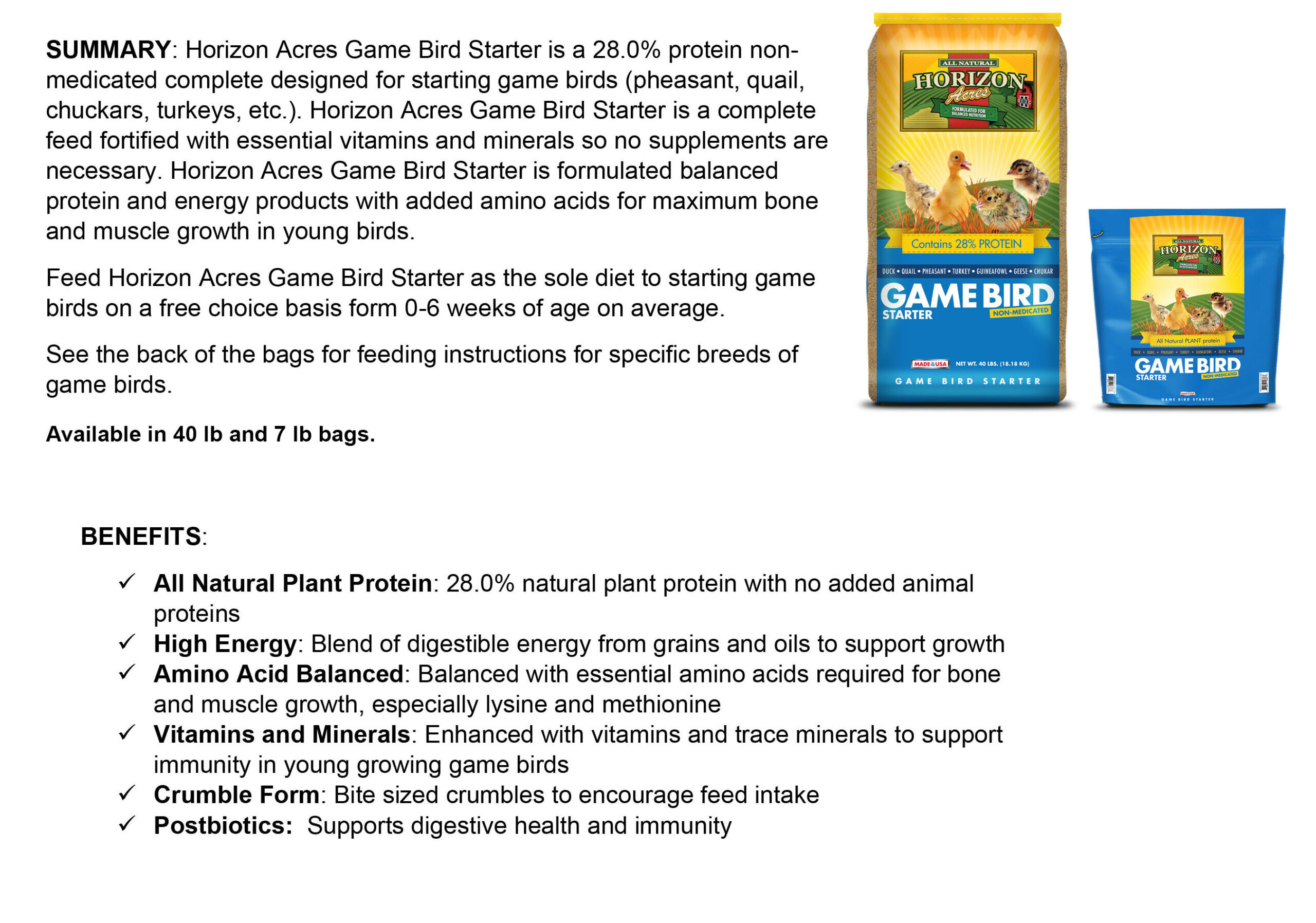 Horizon Acres Game Bird Starter